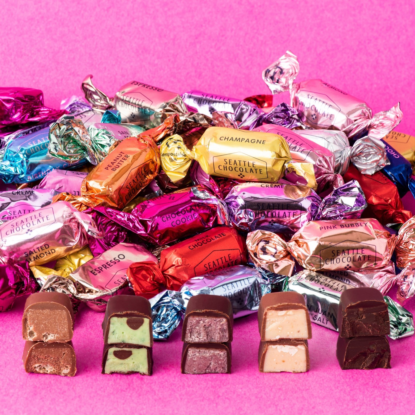 colorful seattle chocolate compostable truffles - eco friendly halloween swaps