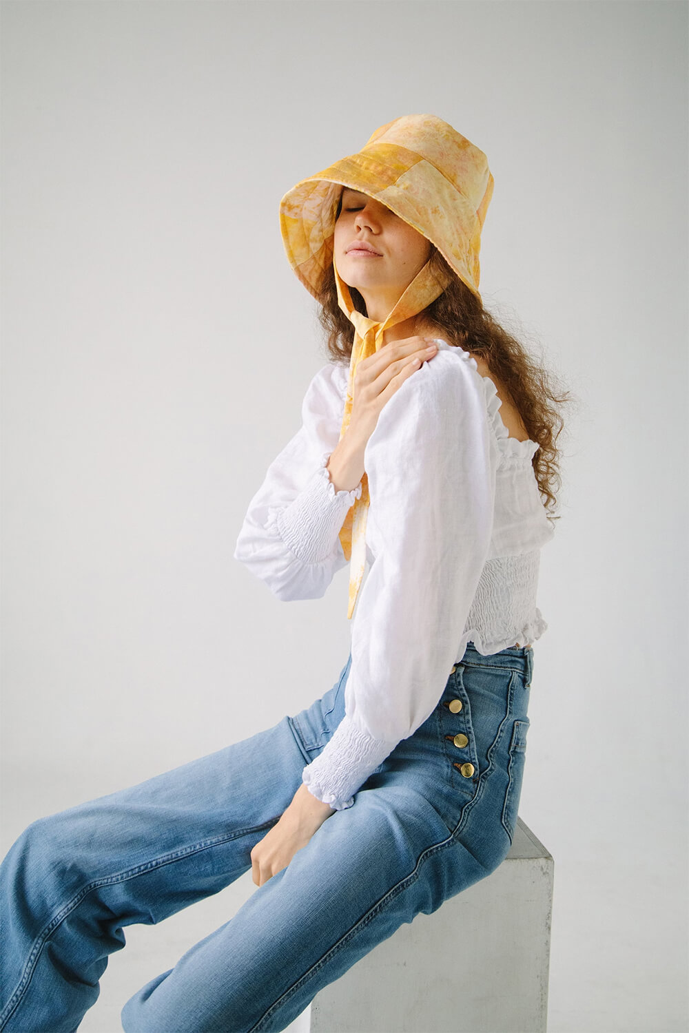 handmade quilted safflower turmeric sun bonnet