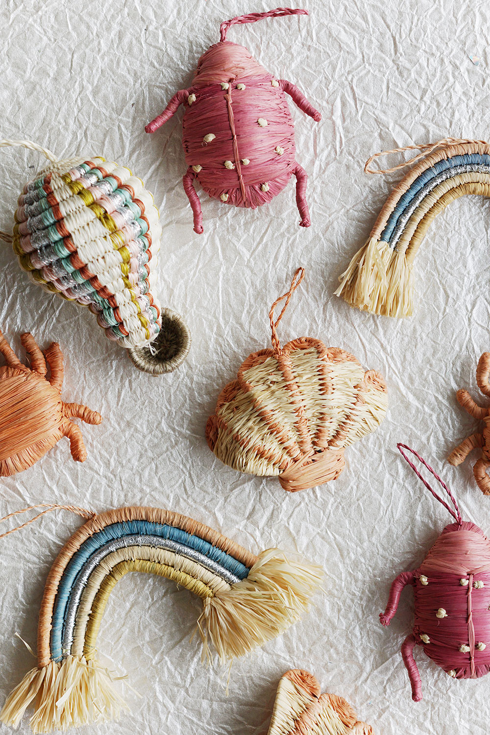 kazi handwoven pastel ornaments - where to buy eco friendly christmas decor
