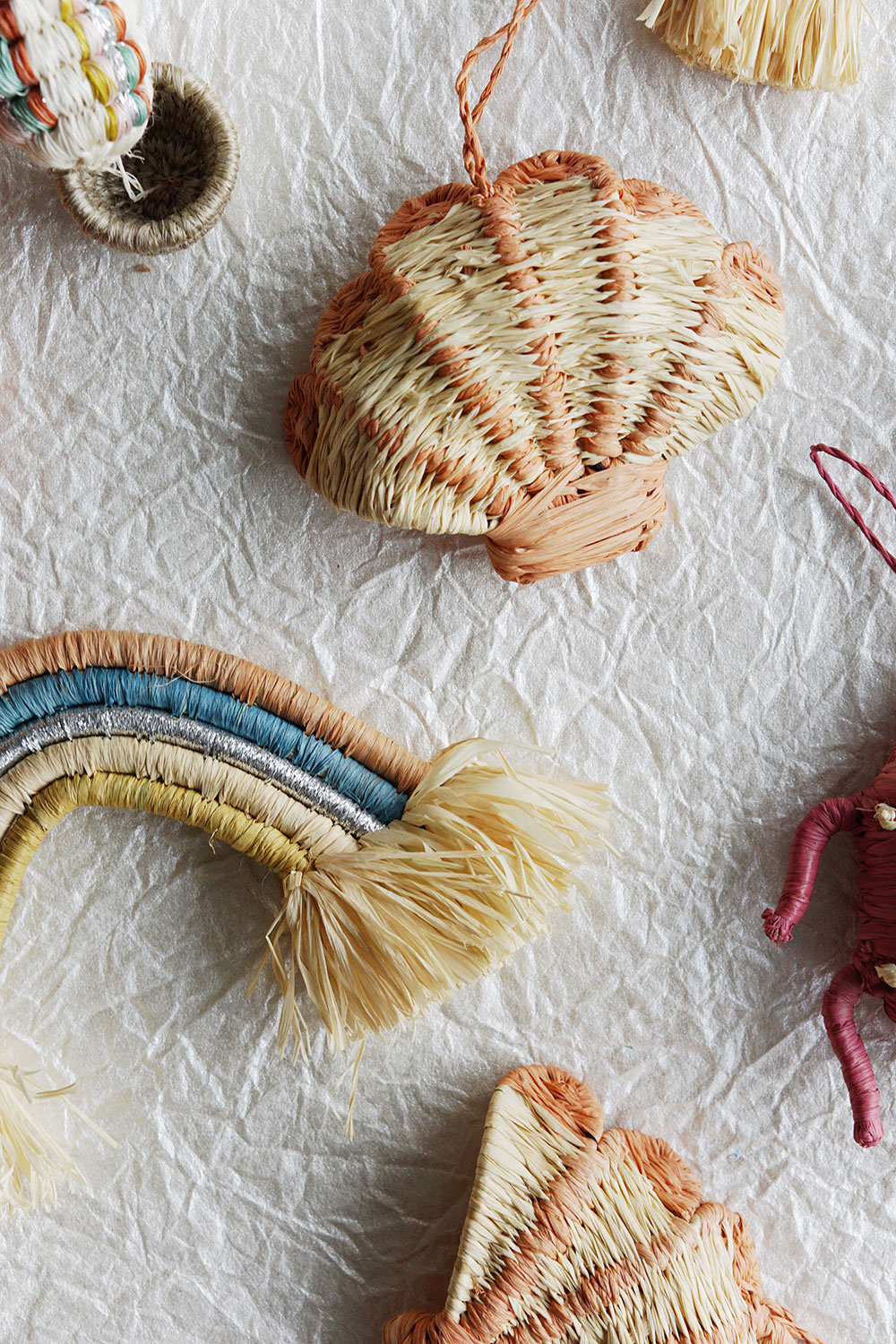 kazi handwoven pastel rainbow ornaments - where to buy eco friendly christmas decor