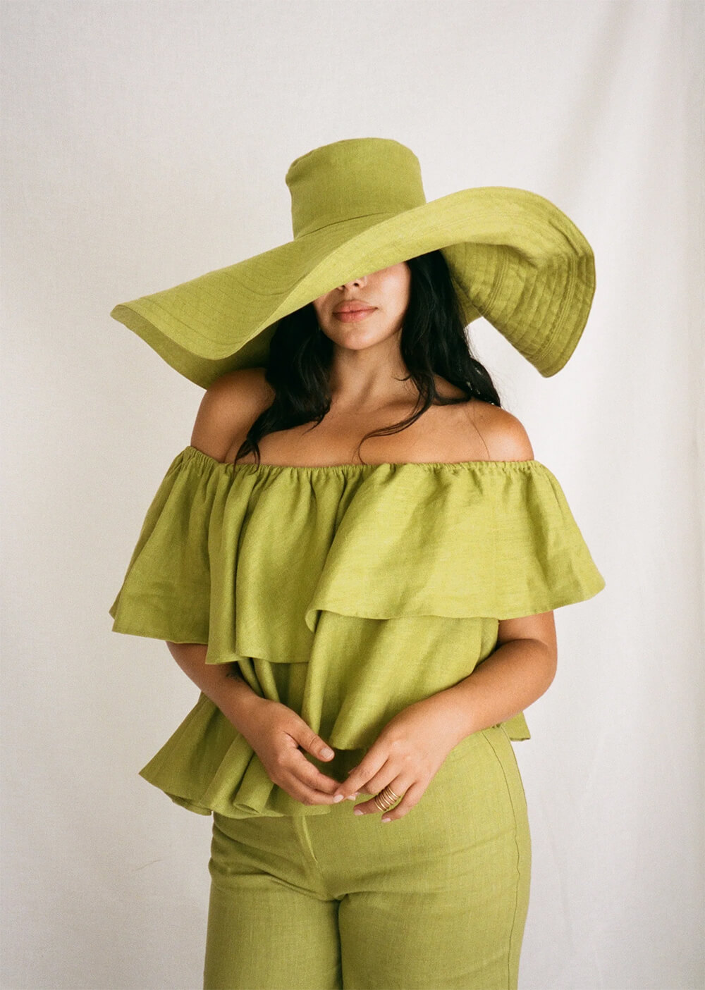 chartreuse wide brim hat