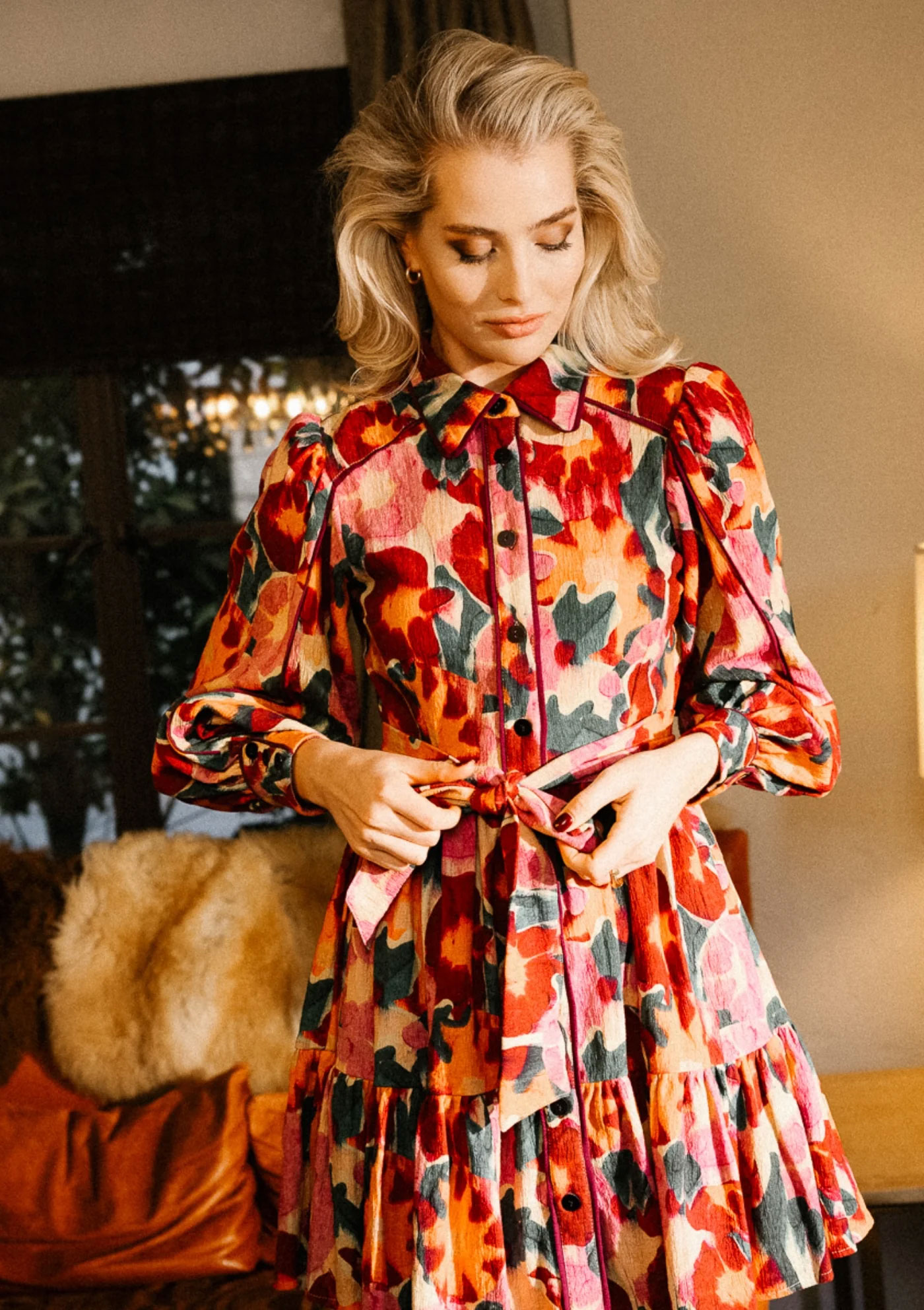 abstract print maximalist dress with buttons from Bel Kazan
